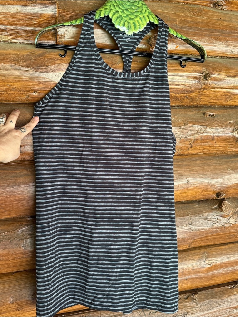 Athleta Black and Gray Striped Racerback Tank